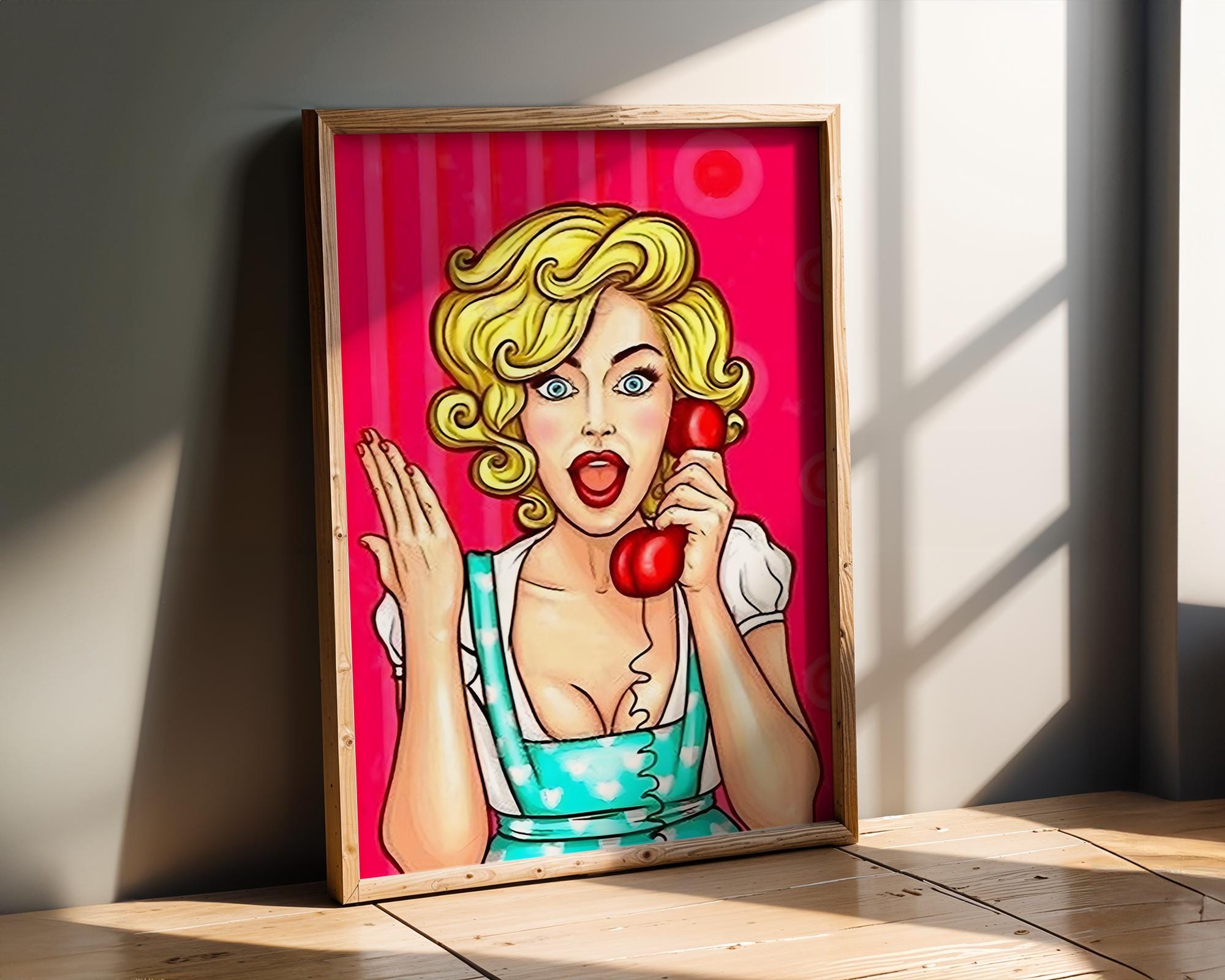 Modern Pop Art | Retro  Print | 1950s Blonde Woman on Phone, Mid-Century Modern wall art print, modern home decor, unframed artwork by Nomad & Nest