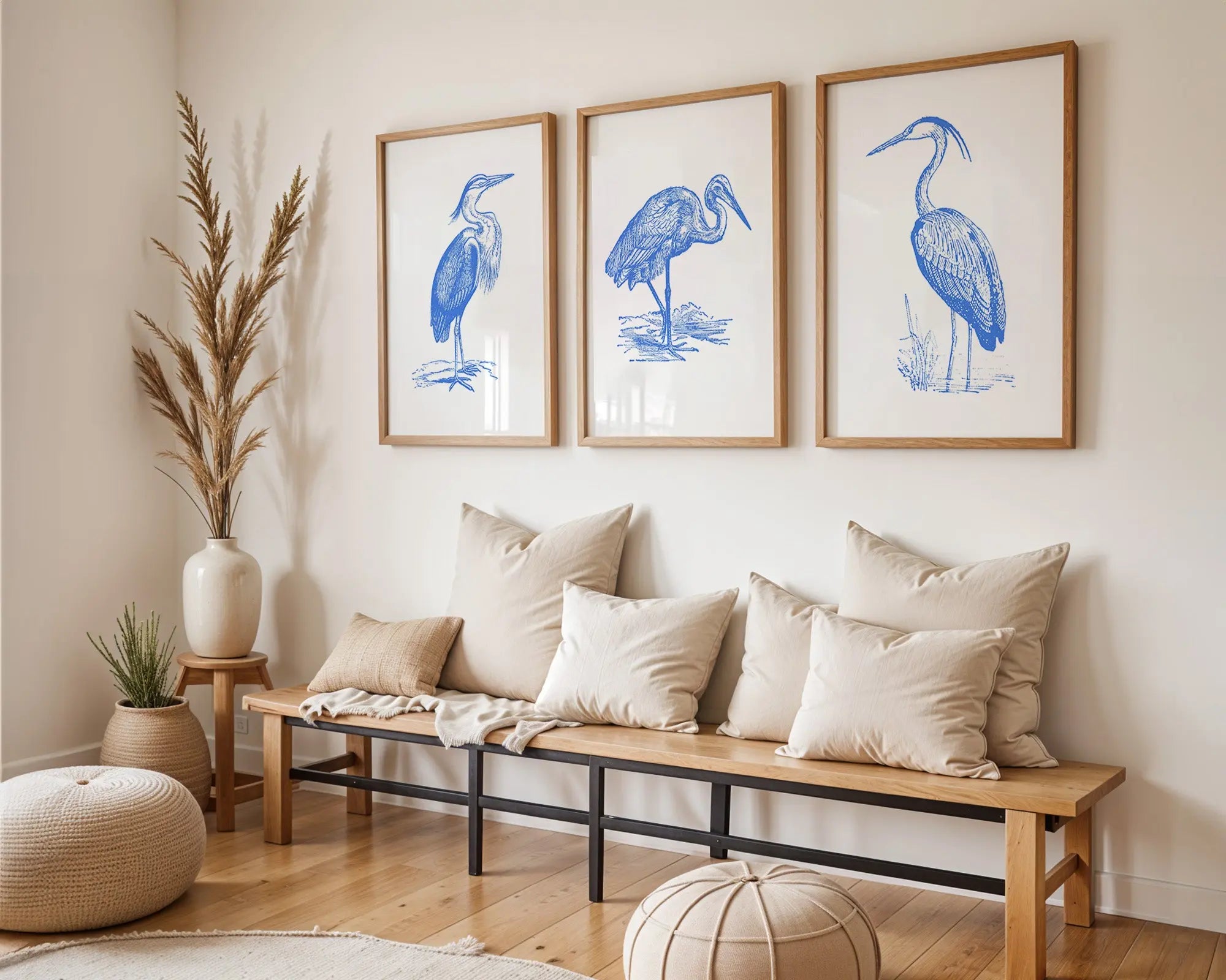 Colourful Prints | Blue Heron Line Art Prints |Coastal Nautical Wall Decor (Set of 3) wall art print, modern home decor, unframed artwork by Nomad & Nest