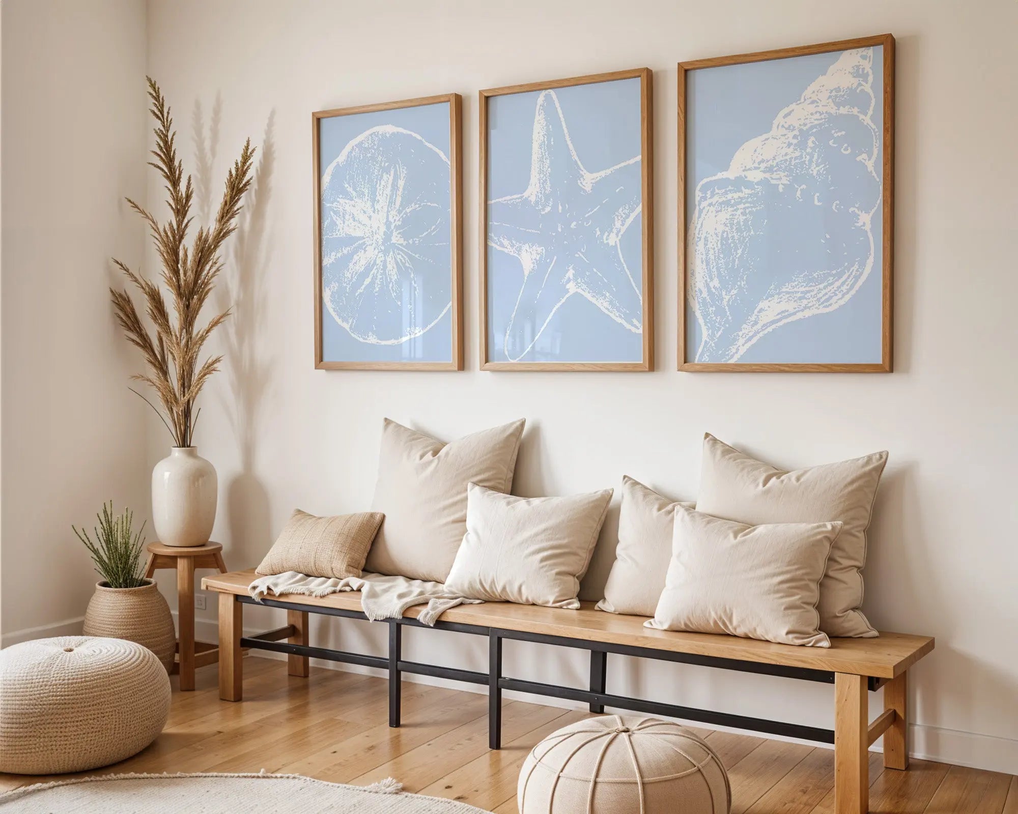 Colourful Prints | Blue Coastal Prints Set | Shell, Starfish, Sand Dollar Seaside Art (Set of 3) wall art print, modern home decor, unframed artwork by Nomad & Nest