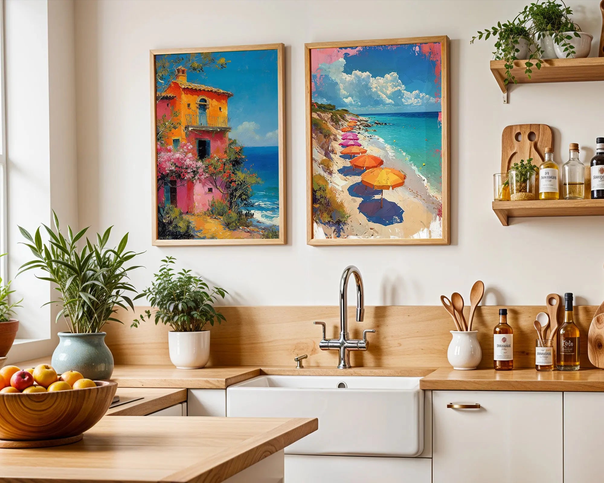 Colourful Prints | Italian Villa & Beach Umbrellas Print Set | Summer Coastal Wall Art (Set of 2) wall art print, modern home decor, unframed artwork by Nomad & Nest