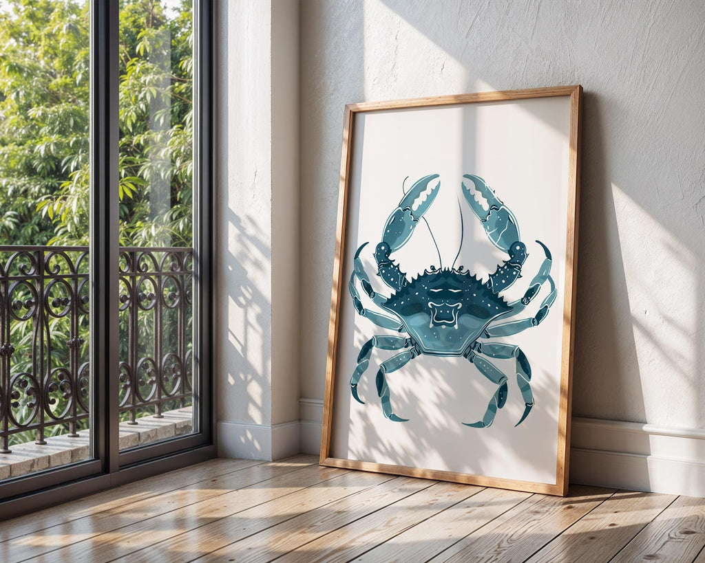 Blue Crab Art Print, Nautical Ocean Coastal Illustration wall art print, modern home decor, unframed artwork by Nomad & Nest