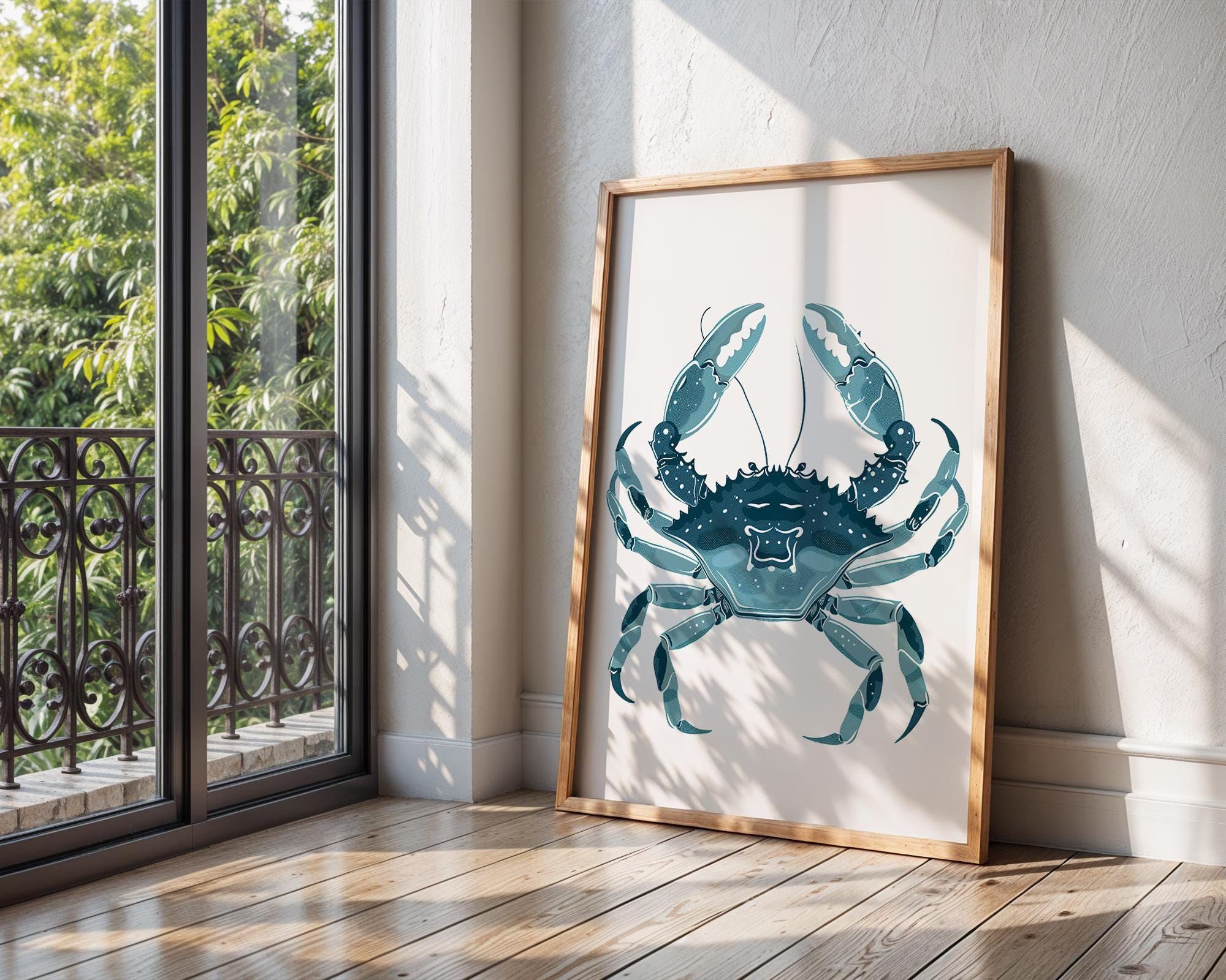 Blue Crab Art Print, Nautical Ocean Coastal Illustration wall art print, modern home decor, unframed artwork by Nomad & Nest