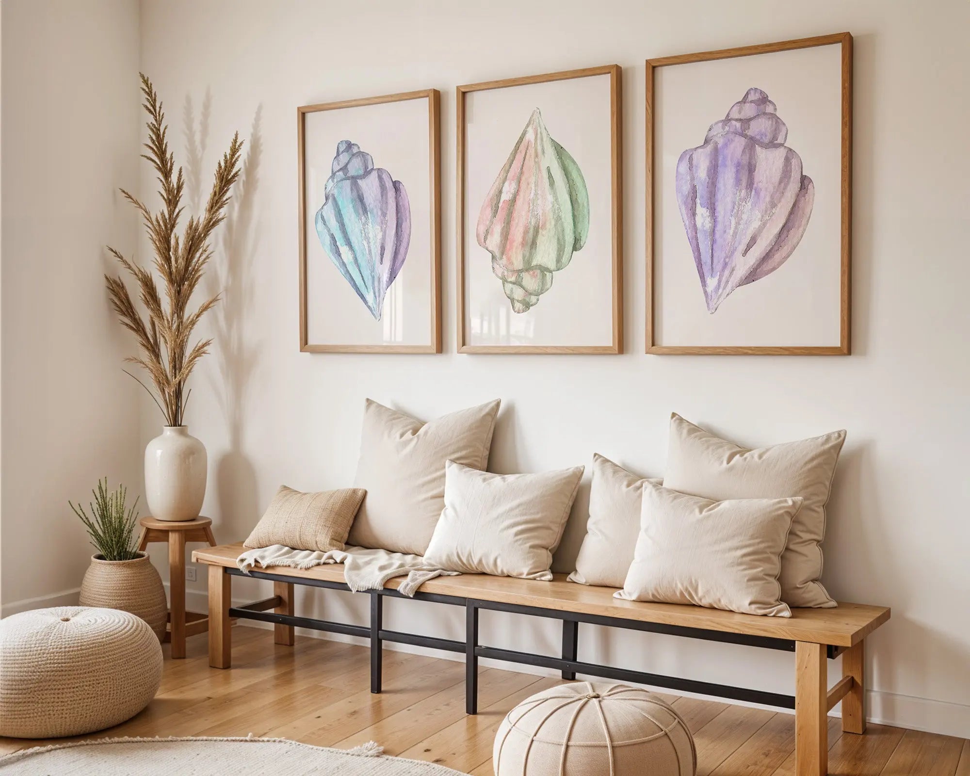 Colourful Prints | Watercolour Seashell Prints | Pastel Coastal Wall Art (Set of 3) wall art print, modern home decor, unframed artwork by Nomad & Nest