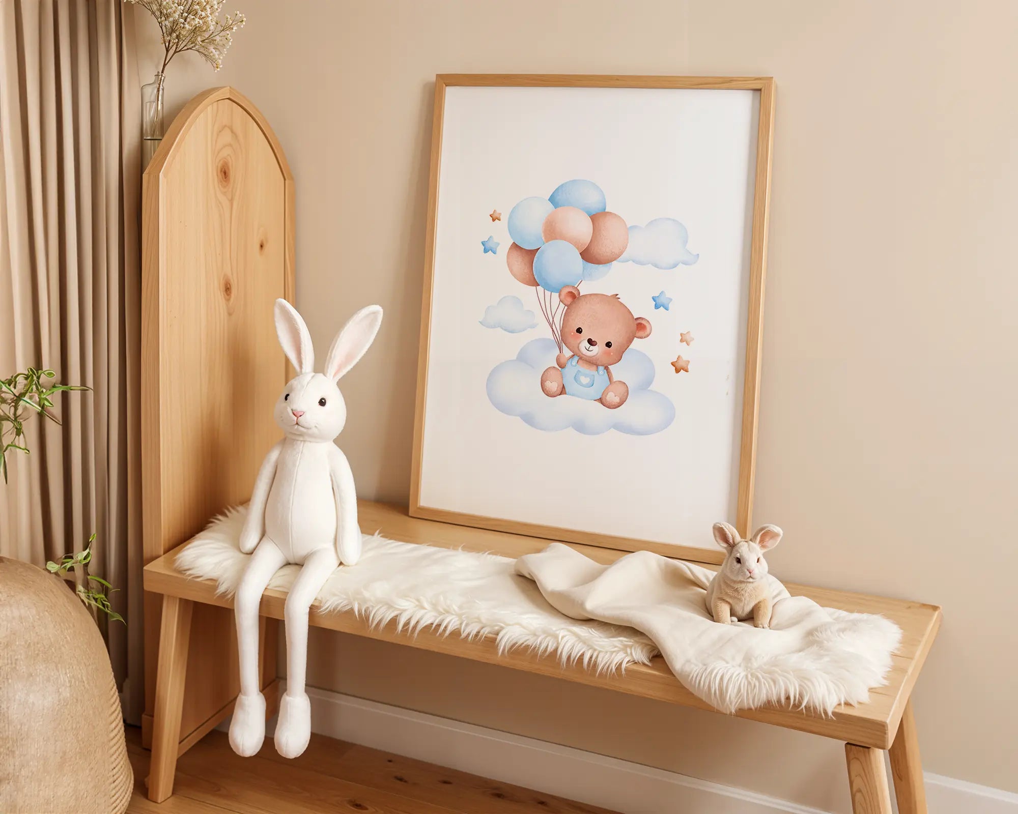 Playroom Ideas | Flying Bear Nursery Wall Art | Balloon Baby Room Decor wall art print, modern home decor, unframed artwork by Nomad & Nest