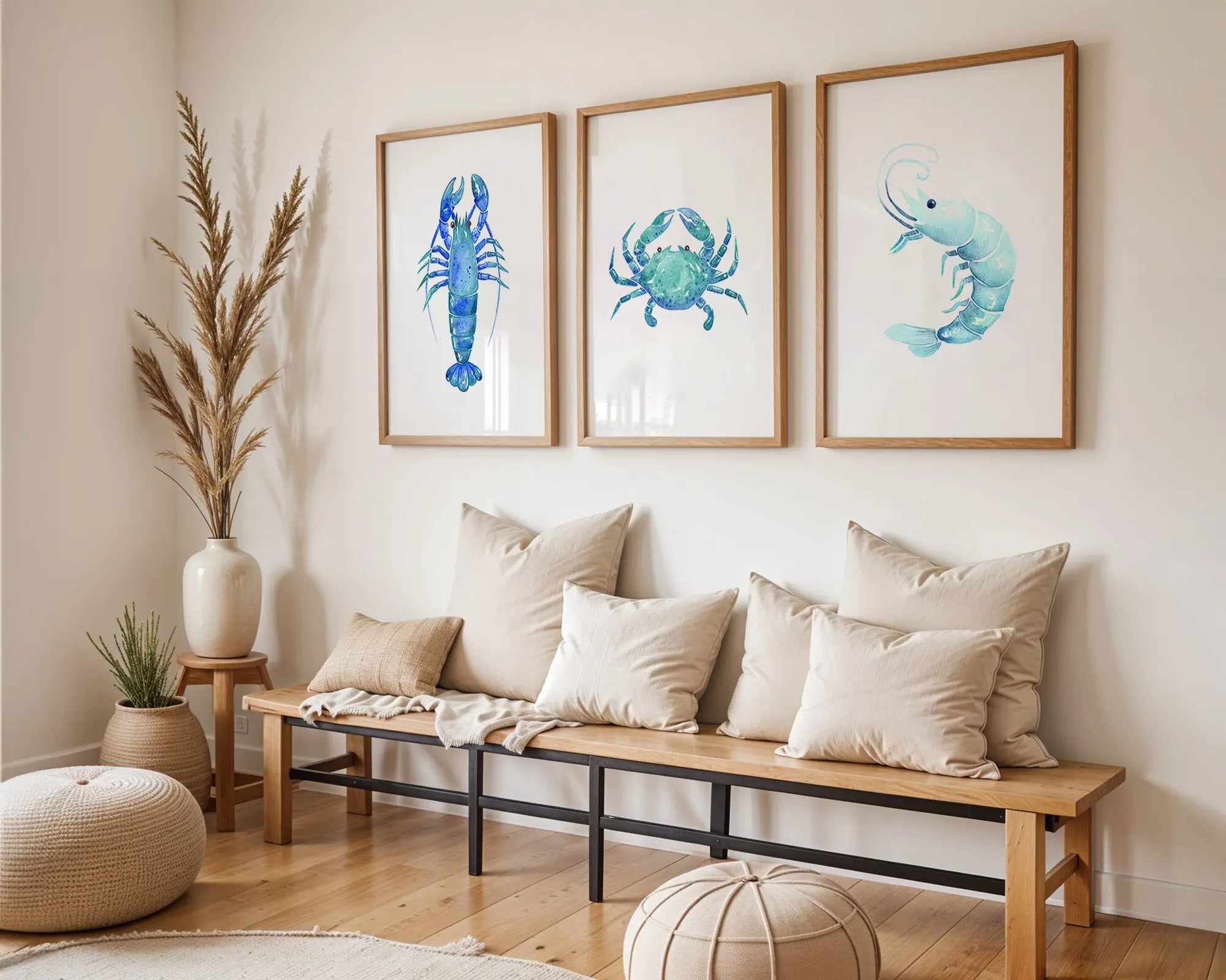 Colourful Prints | Watercolour Crab & Lobster Print Set | Coastal Kitchen Wall Art (Set of 3) wall art print, modern home decor, unframed artwork by Nomad & Nest