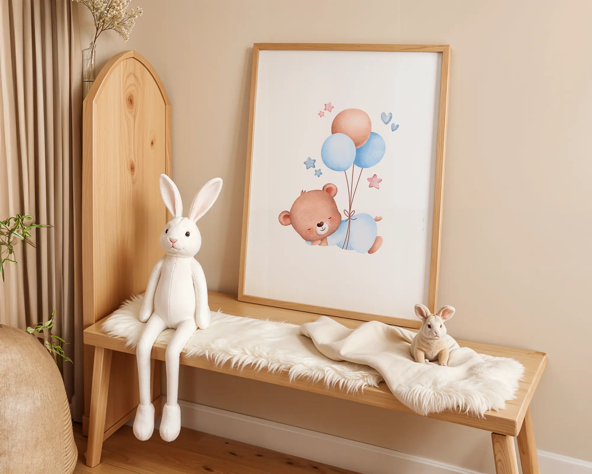 Playroom Ideas | Sleeping Bear Nursery Wall Art | Balloon Baby Decor wall art print, modern home decor, unframed artwork by Nomad & Nest