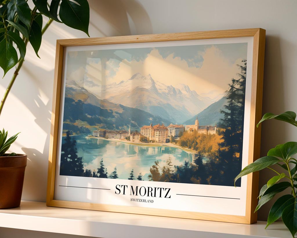 St Moritz Switzerland Poster Print | Winter Alps Travel Art wall art print, modern home decor, unframed artwork by Nomad & Nest
