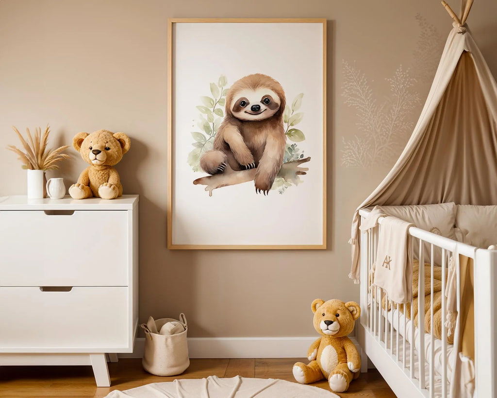 Playroom Ideas | Sloth Nursery Wall Art | Jungle Animal Baby Illustration wall art print, modern home decor, unframed artwork by Nomad & Nest