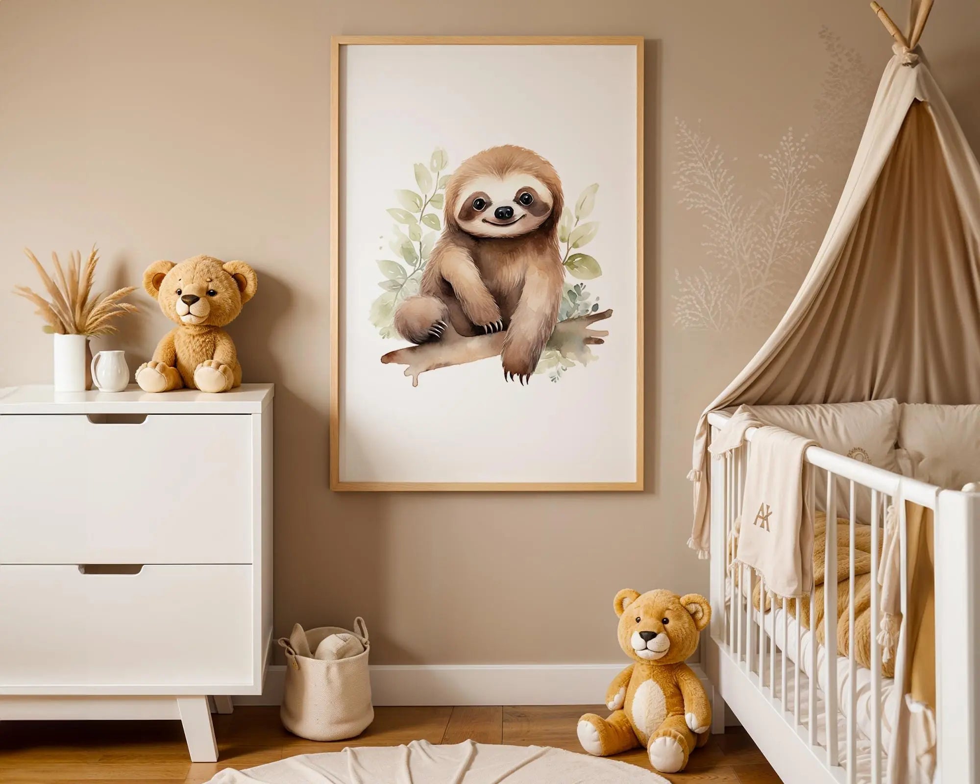 Playroom Ideas | Sloth Nursery Wall Art | Jungle Animal Baby Illustration wall art print, modern home decor, unframed artwork by Nomad & Nest