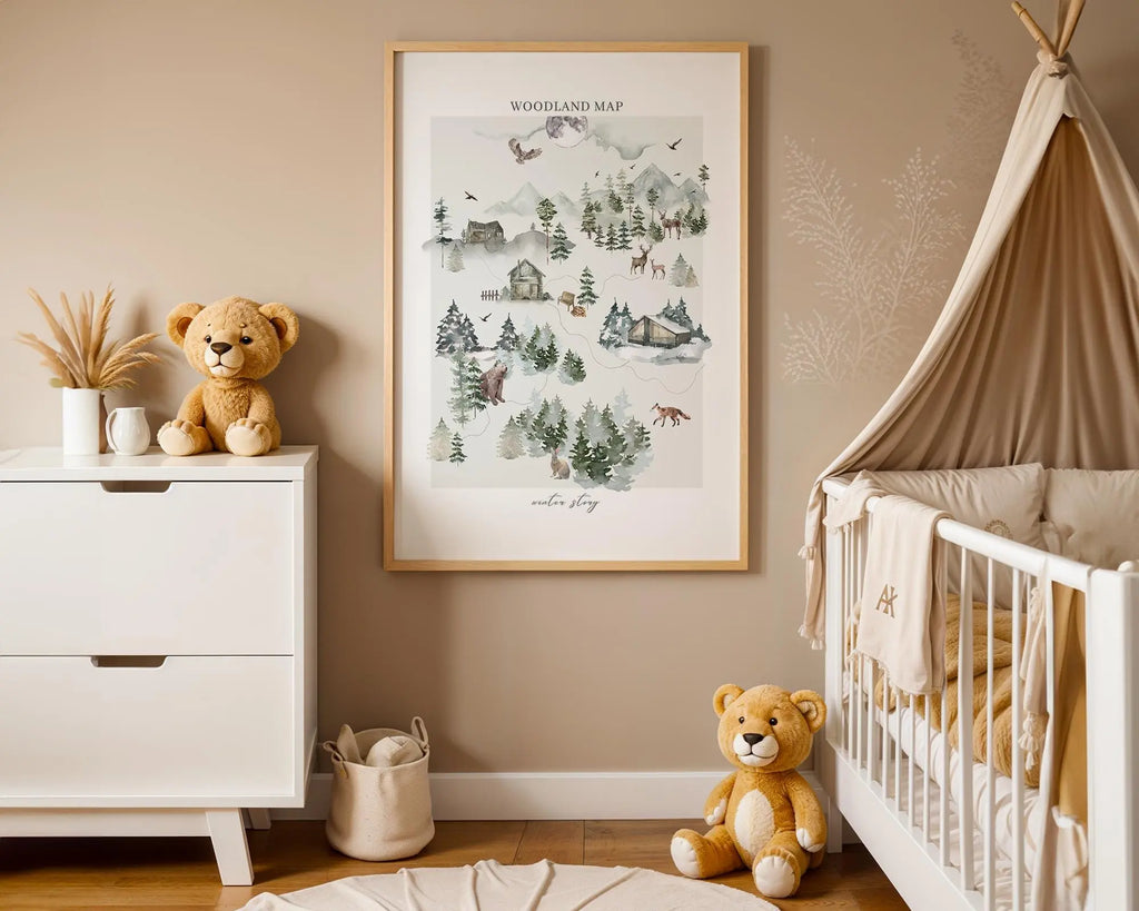 Playroom Ideas | Woodland Map Nursery Wall Art | Forest Animals Adventure Print wall art print, modern home decor, unframed artwork by Nomad & Nest