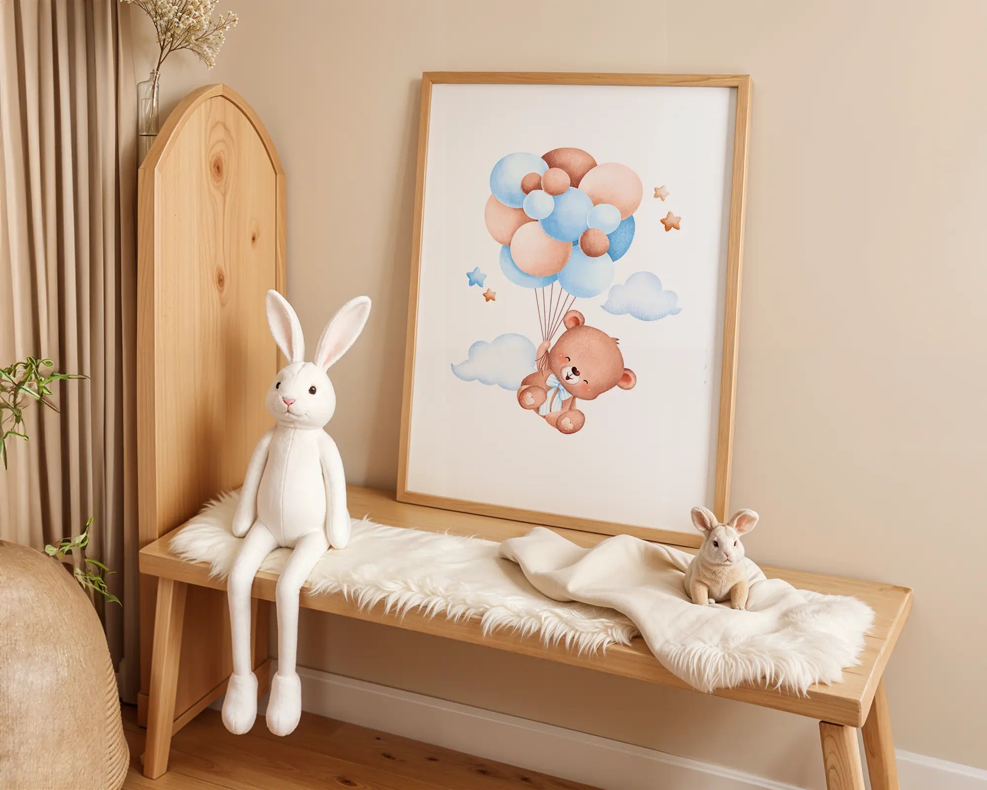 Playroom Ideas | Floating Bear Nursery Wall Art | Dreamy Balloon Baby Decor wall art print, modern home decor, unframed artwork by Nomad & Nest
