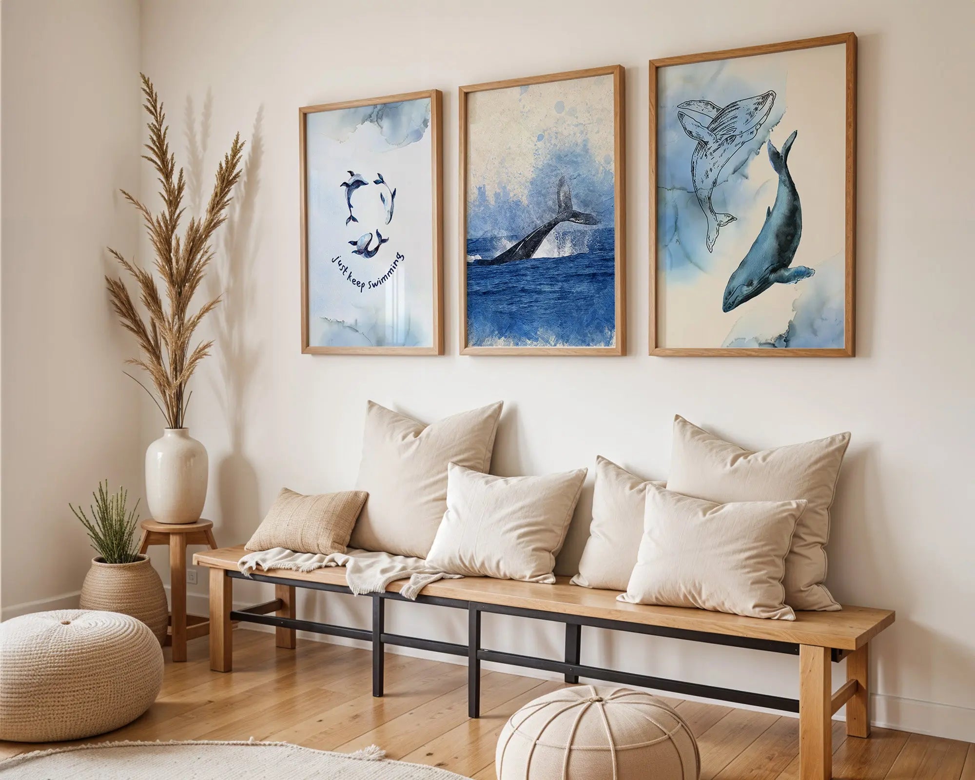Colourful Prints | Whale and Dolphin Art, Blue Ocean Nursery Decor, Set of 3 wall art print, modern home decor, unframed artwork by Nomad & Nest