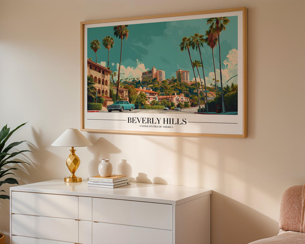 Beverly Hills Travel Poster | Retro Palm Tree Print wall art print, modern home decor, unframed artwork by Nomad & Nest
