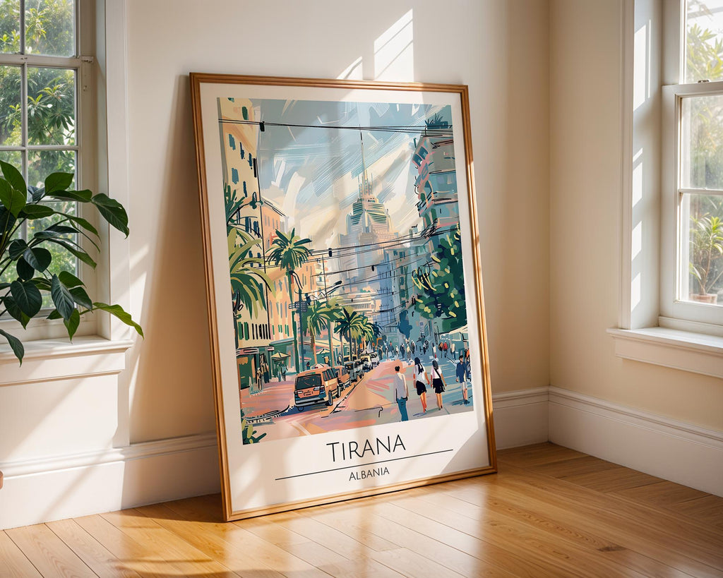 Tirana Albania Travel Poster | Vibrant Cityscape Art Print wall art print, modern home decor, unframed artwork by Nomad & Nest