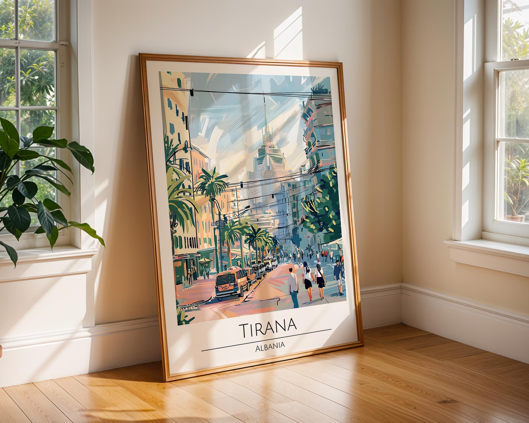 Tirana Albania Travel Poster | Vibrant Cityscape Art Print wall art print, modern home decor, unframed artwork by Nomad & Nest