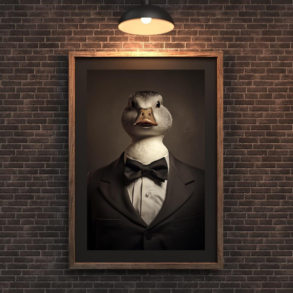 Duck in Tuxedo Art Print | Whimsical Animal Portrait wall art print, modern home decor, unframed artwork by Nomad & Nest