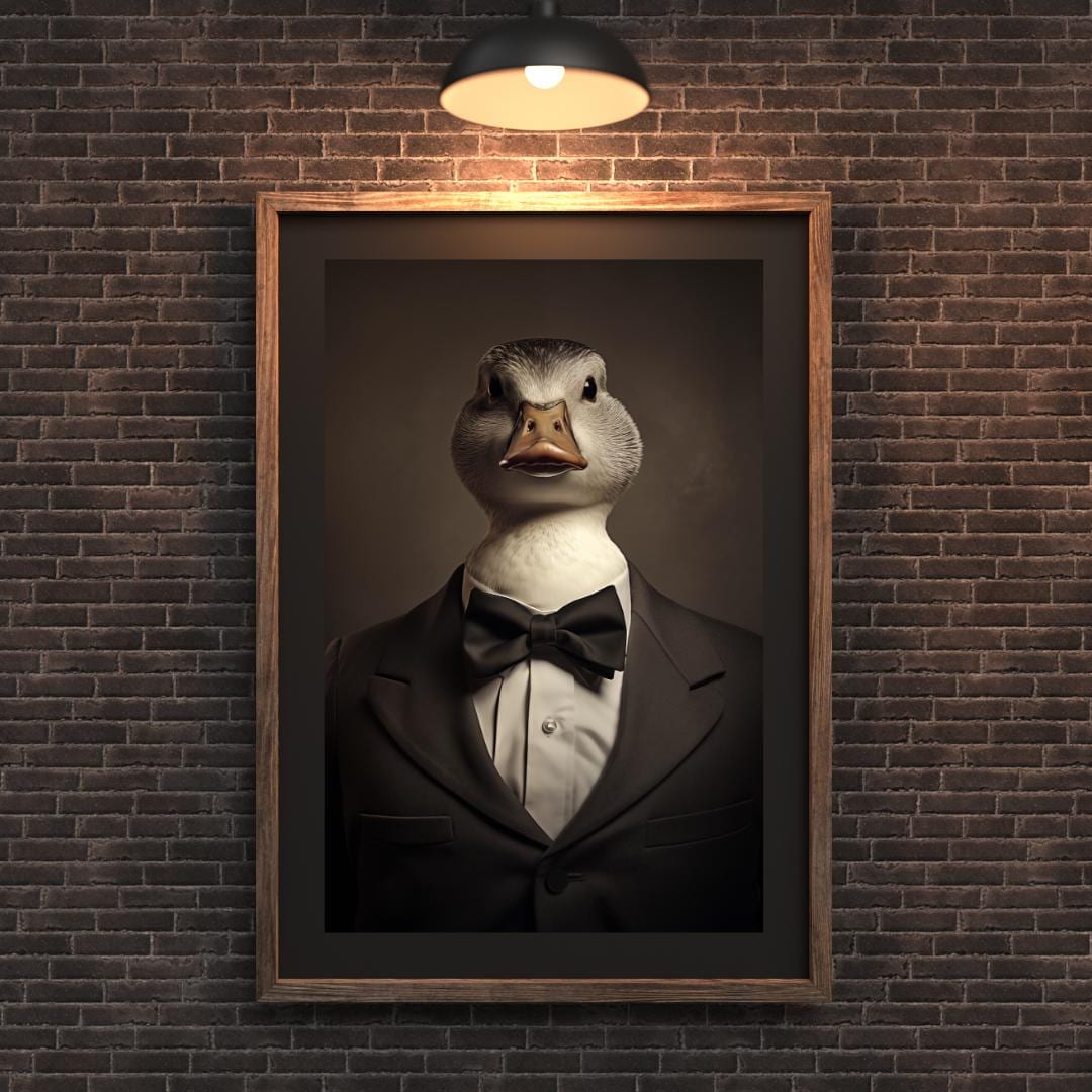 Duck in Tuxedo Art Print | Whimsical Animal Portrait wall art print, modern home decor, unframed artwork by Nomad & Nest