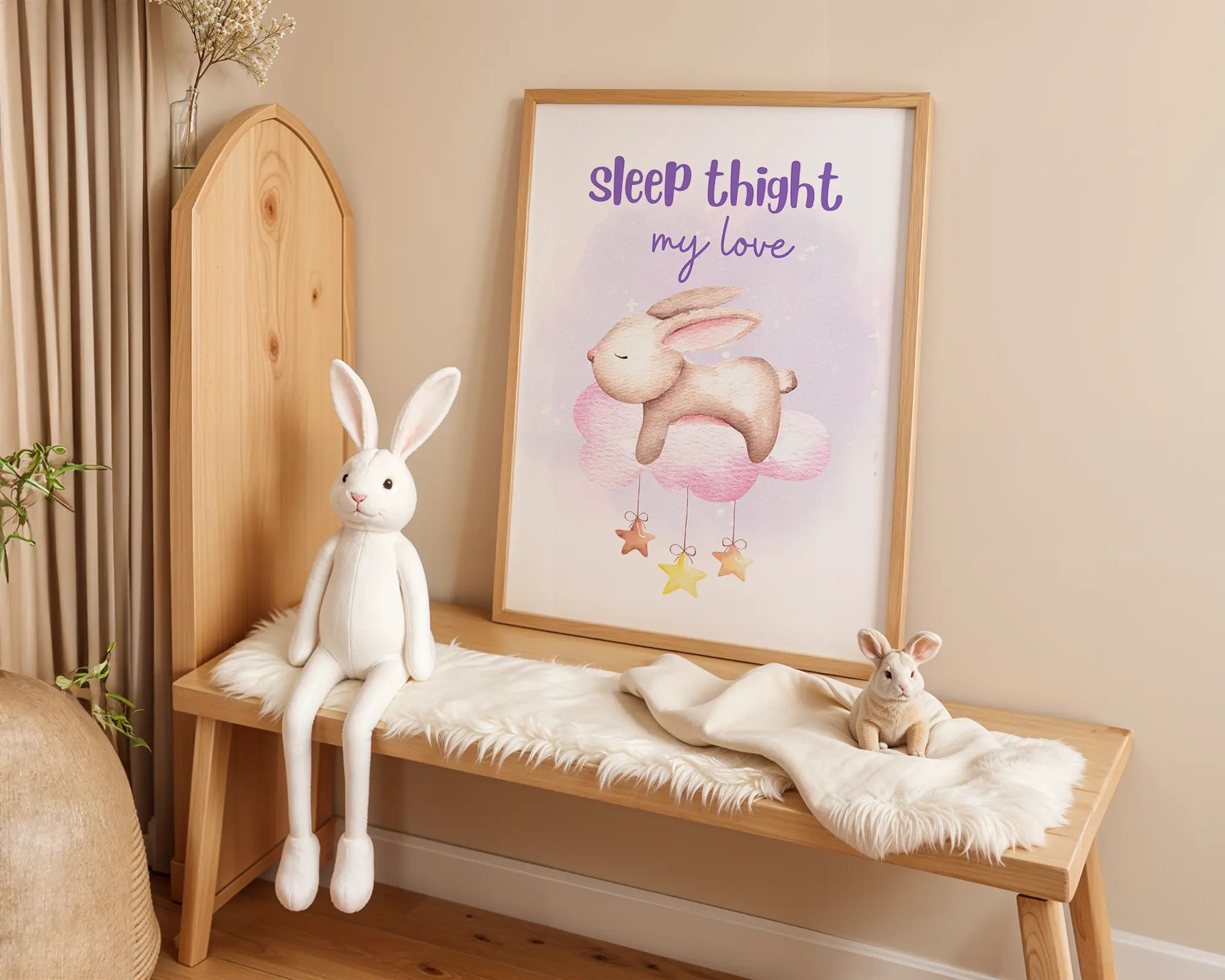 Playroom Ideas | Sleep Tight Nursery Wall Art | Bunny Cloud Illustration wall art print, modern home decor, unframed artwork by Nomad & Nest