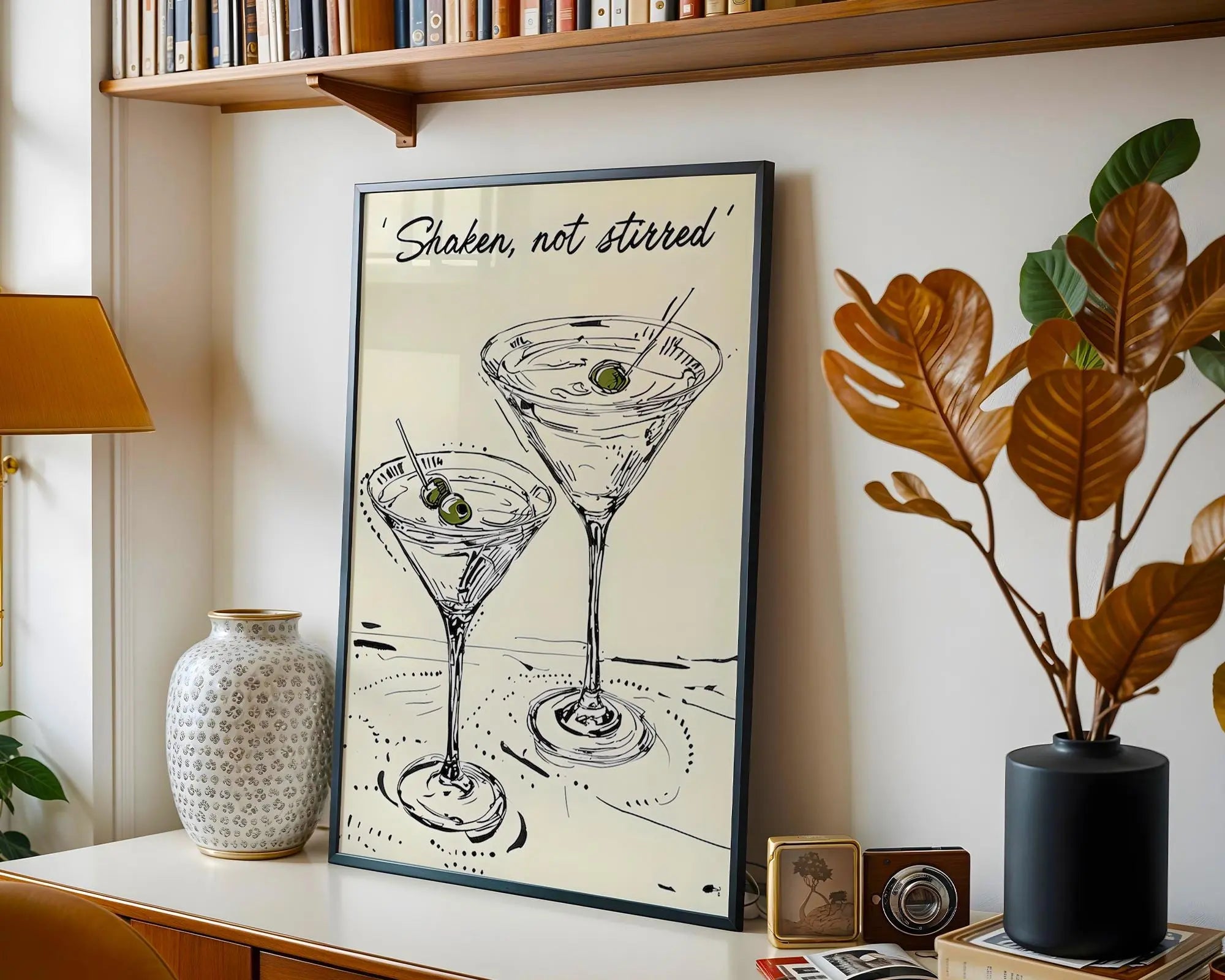 Martini Line Drawing Print – 'Shaken Not Stirred' Cocktail Art wall art print, modern home decor, unframed artwork by Nomad & Nest