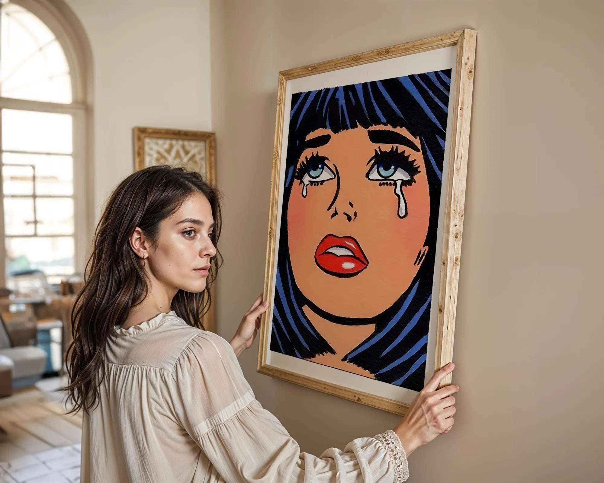 Modern Pop Art | Crying Girl  Print | Retro Comic Illustration wall art print, modern home decor, unframed artwork by Nomad & Nest
