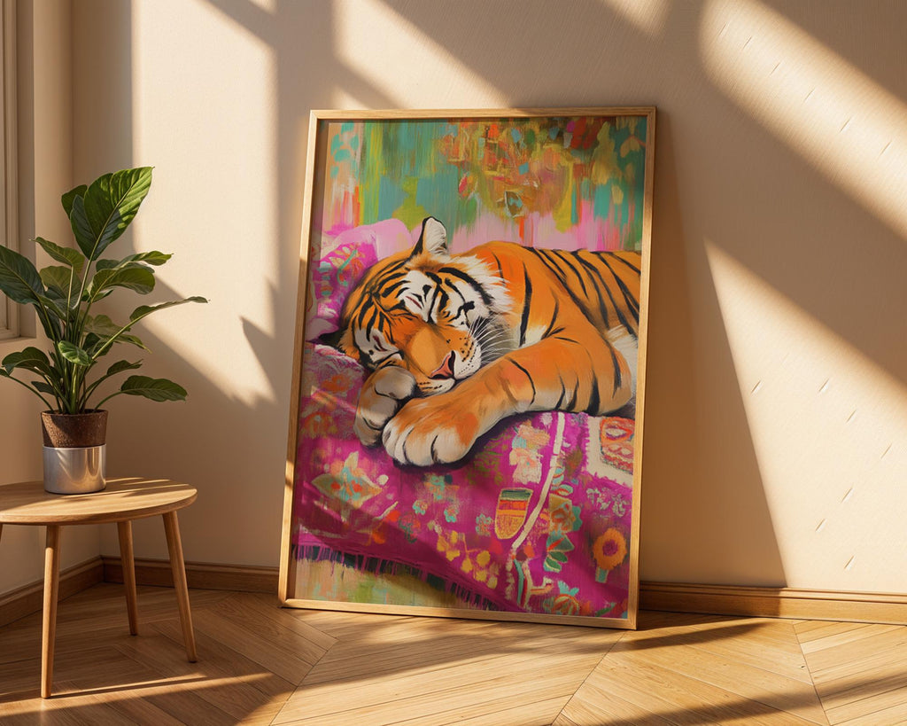 Sleeping Tiger Print | Bohemian Animal Wall Art wall art print, modern home decor, unframed artwork by Nomad & Nest