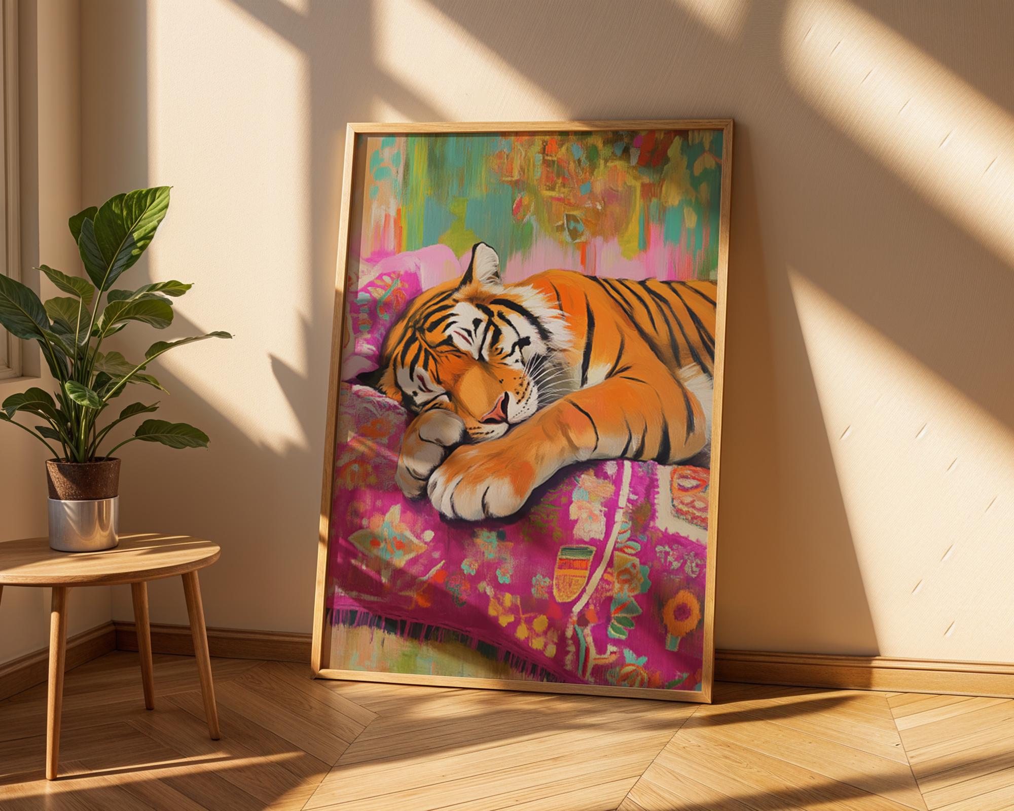 Sleeping Tiger Print | Bohemian Animal Wall Art wall art print, modern home decor, unframed artwork by Nomad & Nest