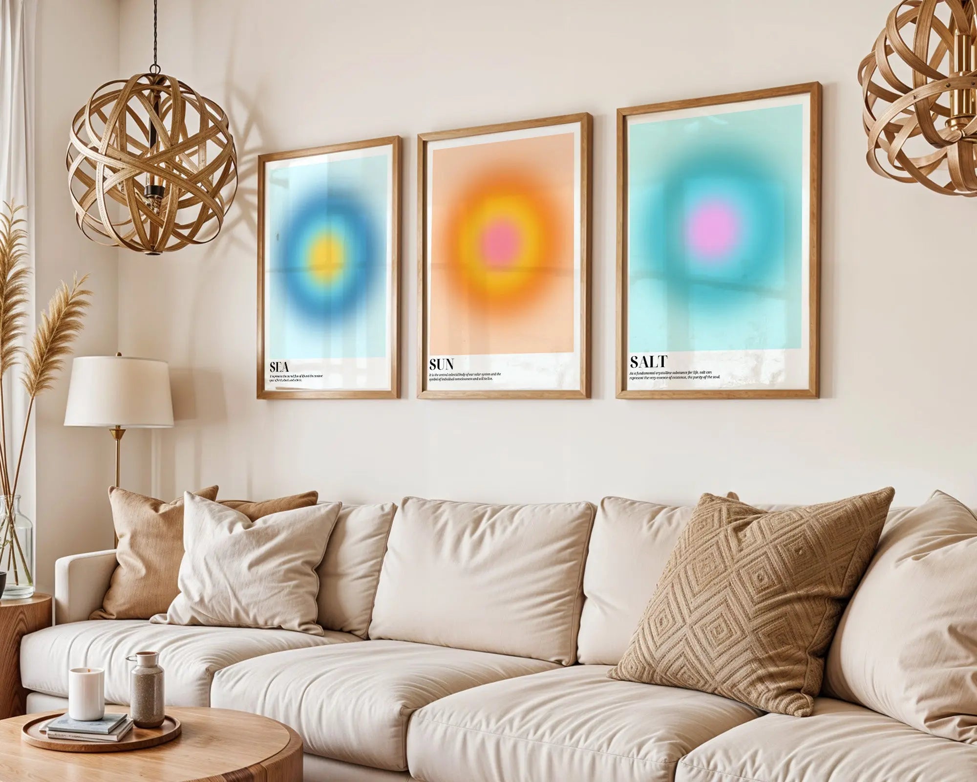 Colourful Prints | Sun Sea Salt Gradient Art Print Set | Modern Coastal Decor (Set of 3) wall art print, modern home decor, unframed artwork by Nomad & Nest