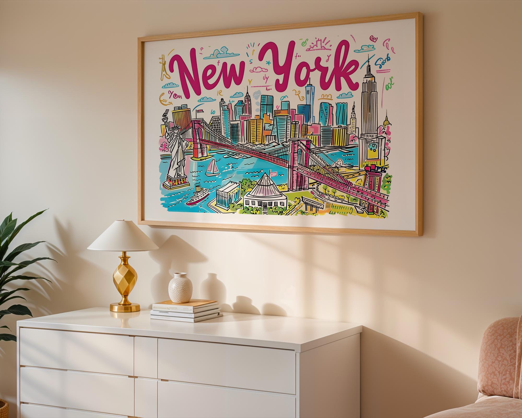 New York City Art Print | Colorful NYC Skyline Poster wall art print, modern home decor, unframed artwork by Nomad & Nest