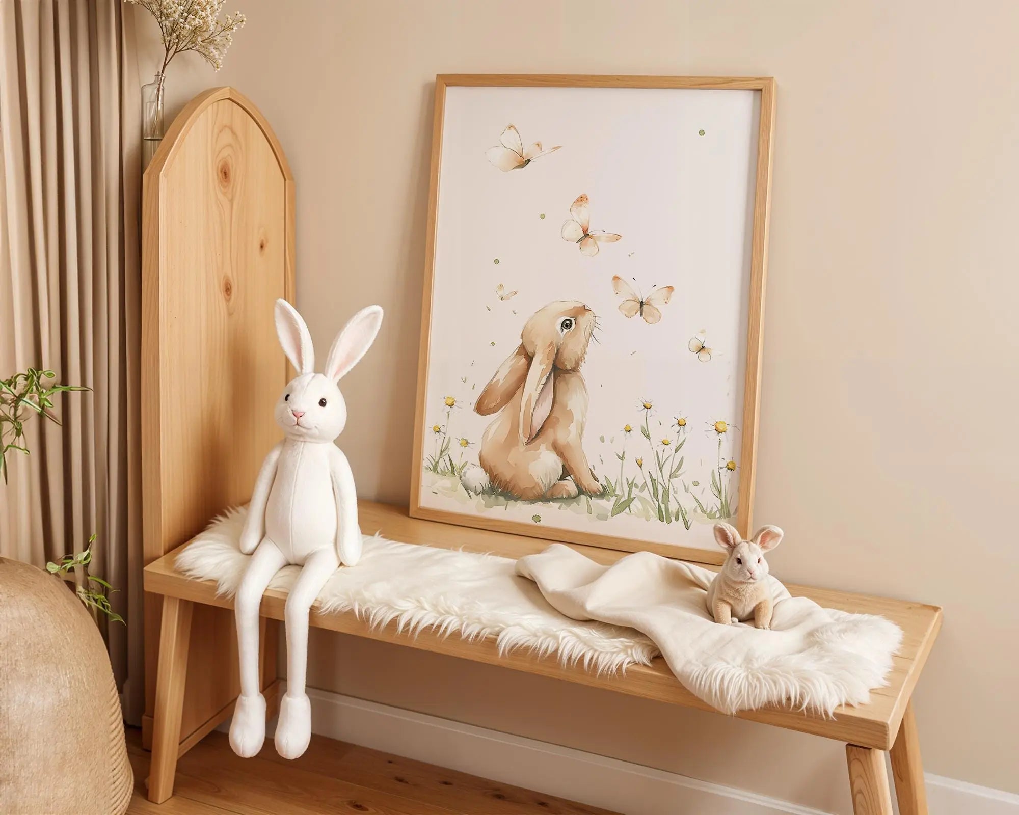 Playroom Ideas | Butterfly Bunny Nursery Wall Art | Soft Nature Illustration wall art print, modern home decor, unframed artwork by Nomad & Nest