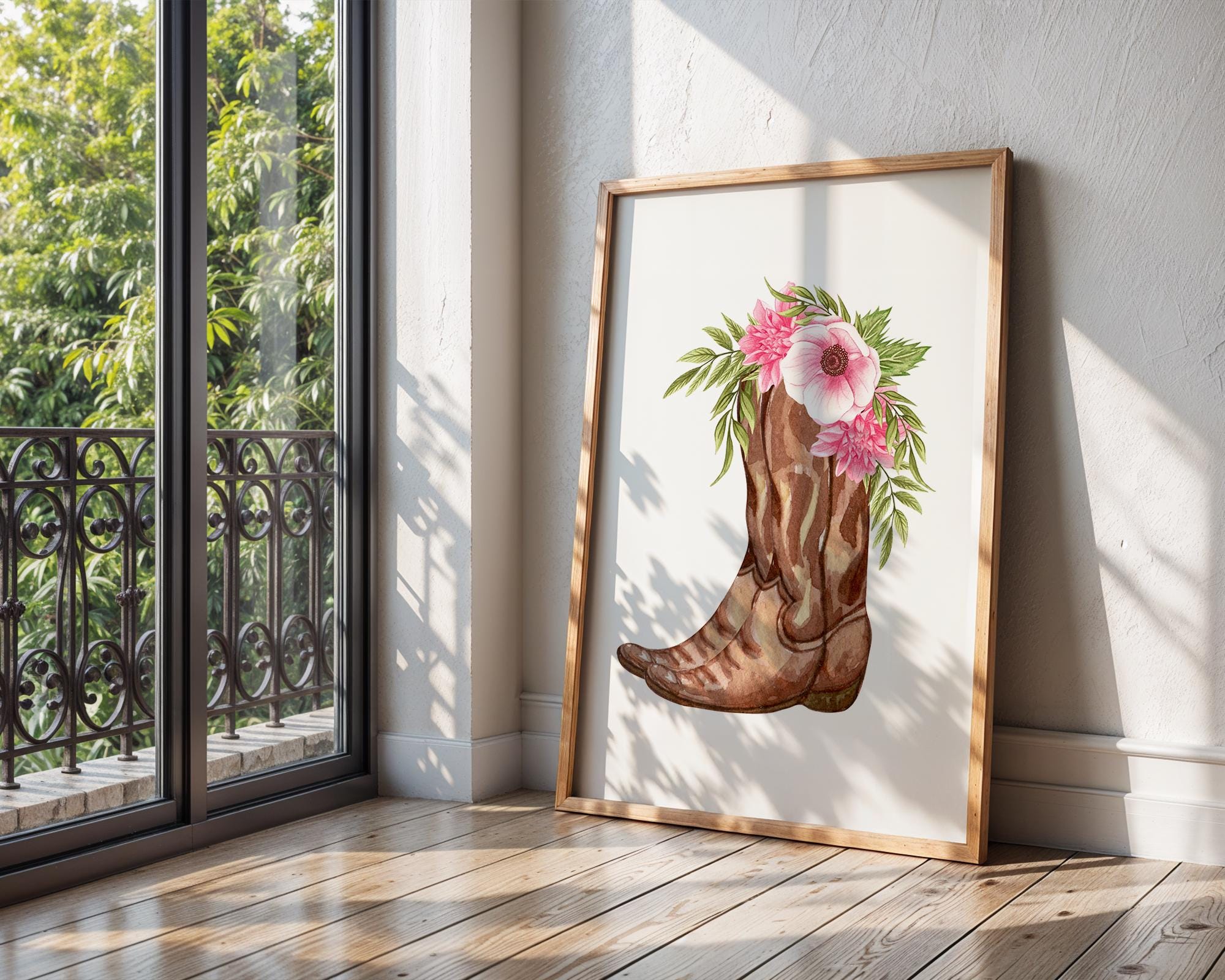 Floral Cowgirl Boot Print | Rustic Western Wall Art wall art print, modern home decor, unframed artwork by Nomad & Nest