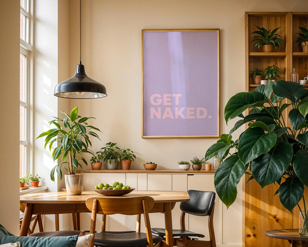 Positive Emotion | Get Naked Wall Art | Bold Modern Typography | Playful Bathroom Decor | Minimal Statement Poster wall art print, modern home decor, unframed artwork by Nomad & Nest