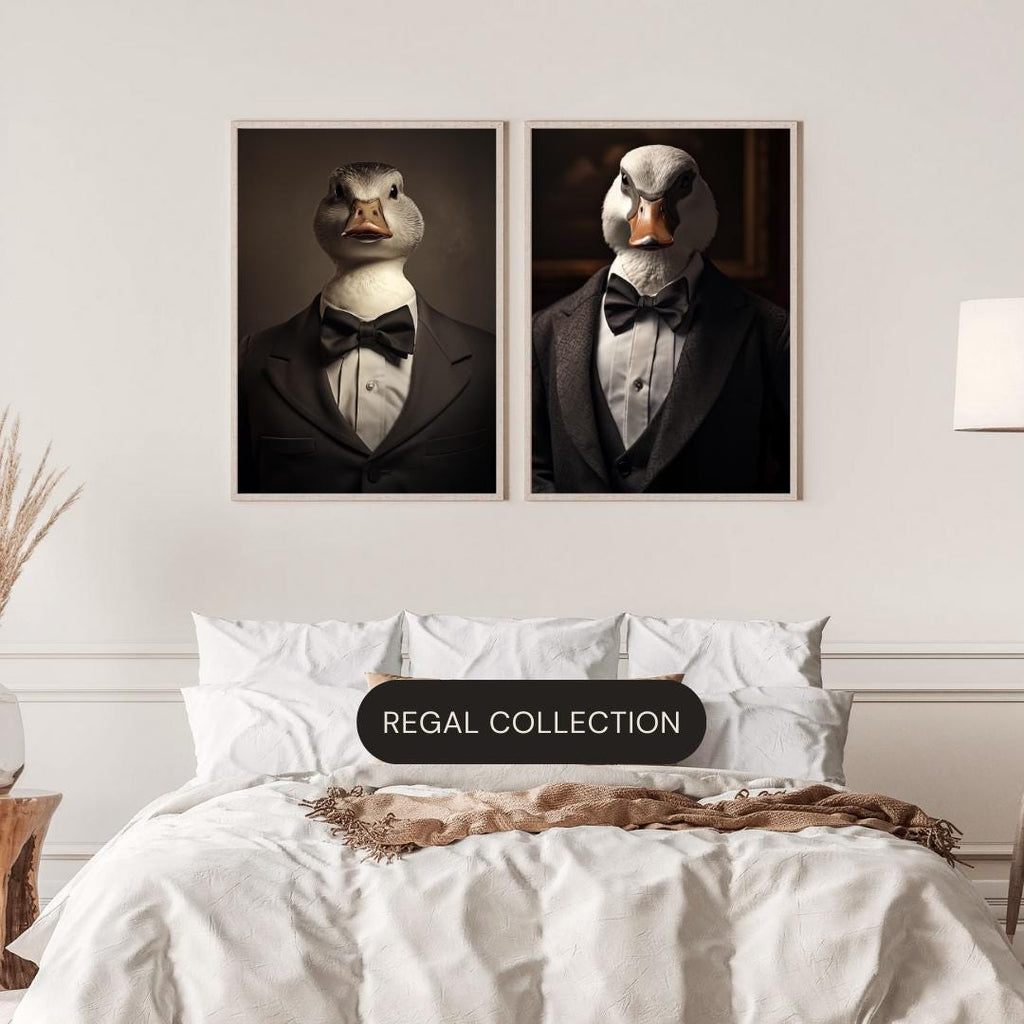 Duck in Tuxedo Art Print | Elegant Animal Portrait wall art print, modern home decor, unframed artwork by Nomad & Nest