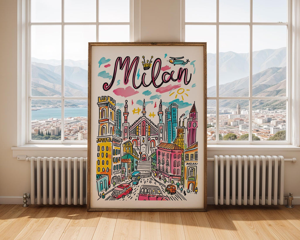 Milan Duomo Art Print | Colorful Italian Cityscape Travel Poster wall art print, modern home decor, unframed artwork by Nomad & Nest