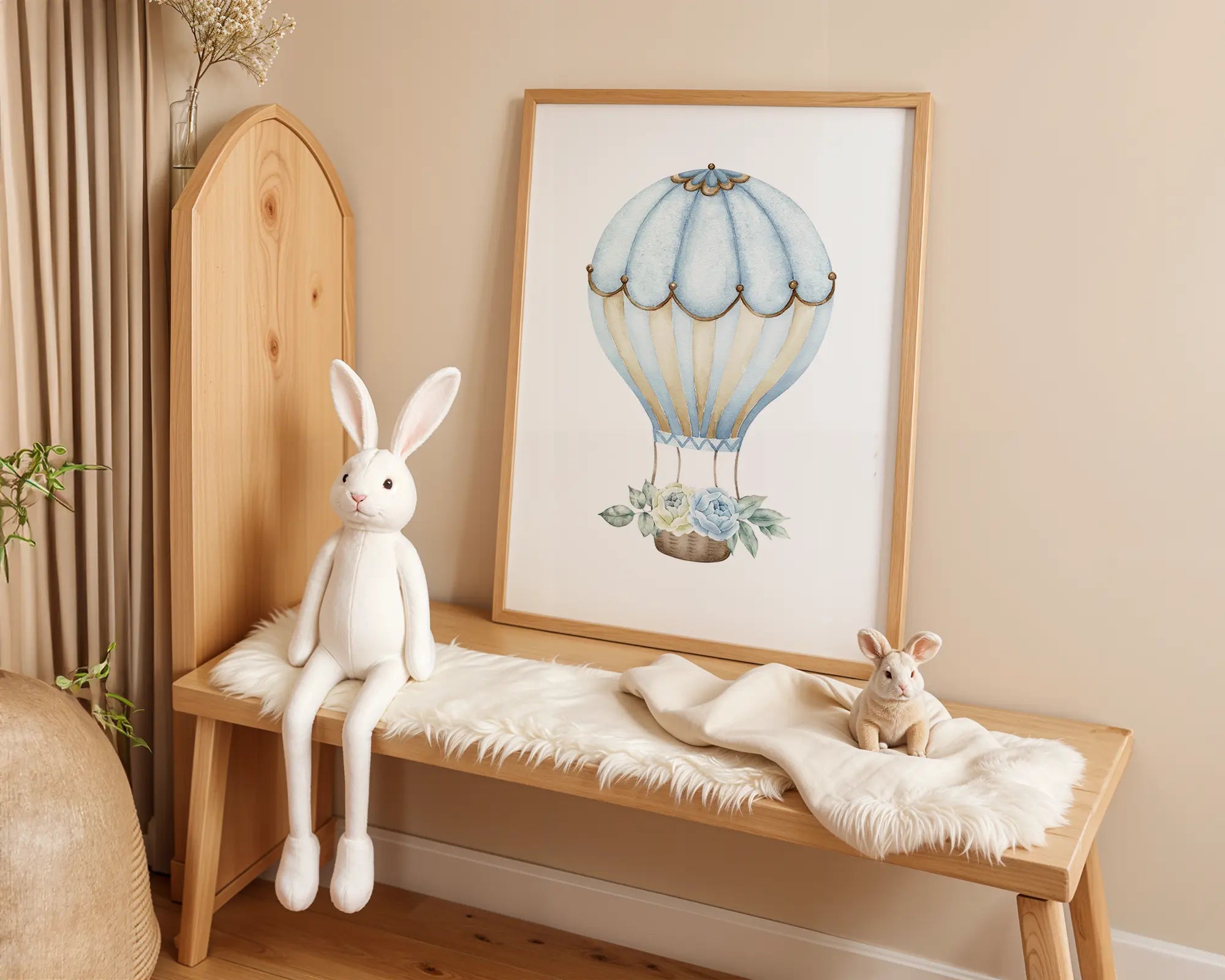 Playroom Ideas | Blue Hot Air Balloon Nursery Print | Vintage Floral Wall Art wall art print, modern home decor, unframed artwork by Nomad & Nest