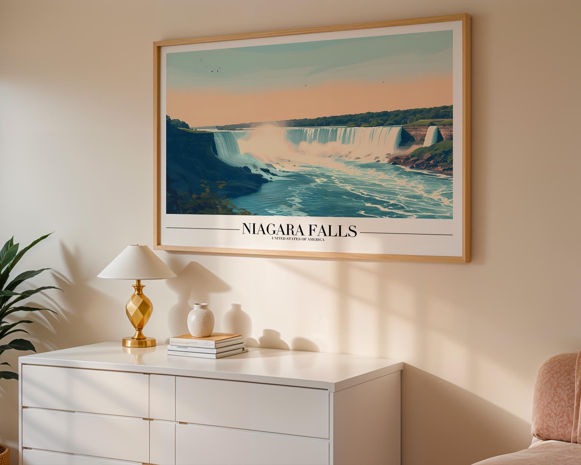 Niagara Falls Vintage Travel Poster | Retro USA Landscape Art Print wall art print, modern home decor, unframed artwork by Nomad & Nest