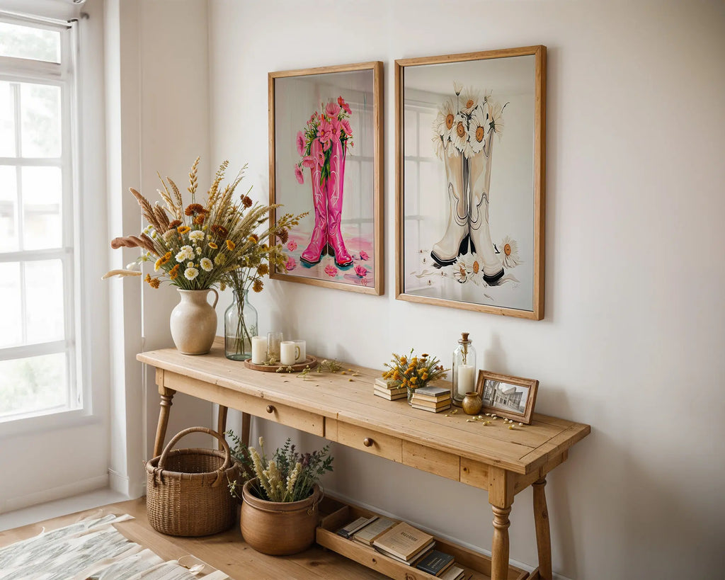 Colourful Prints | Cowgirl Boots Floral Art Prints | Western Home Decor (Set of 2) wall art print, modern home decor, unframed artwork by Nomad & Nest