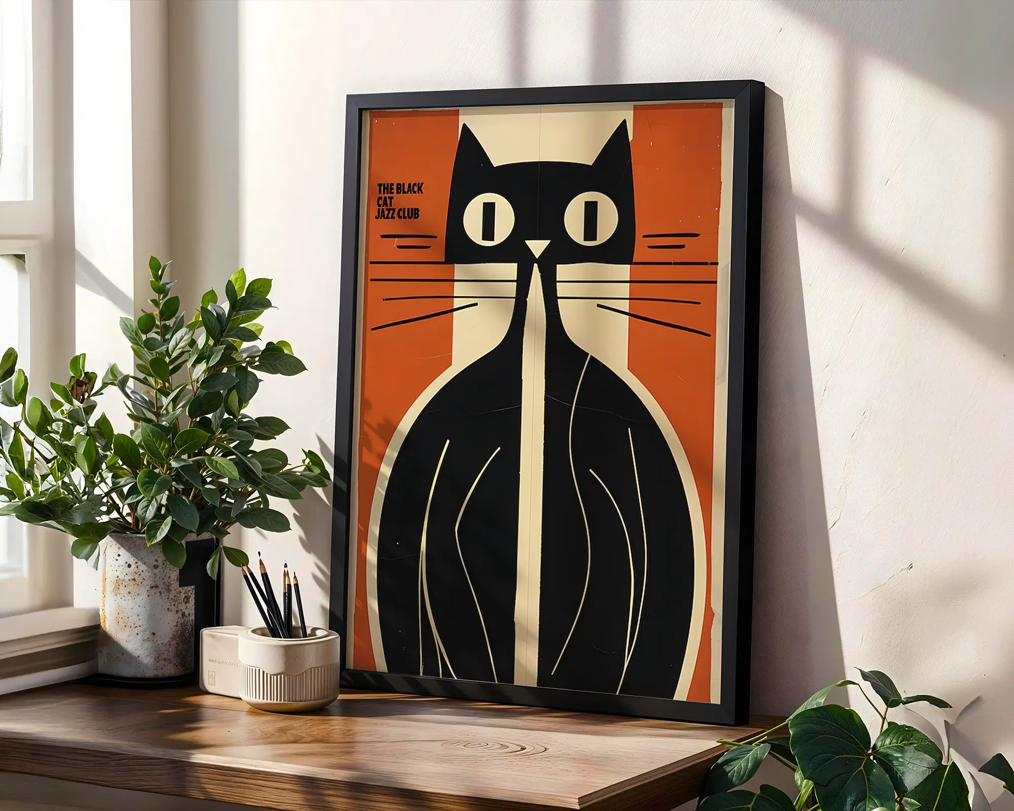 Positive Emotion | Black Cat Jazz Club Poster | Retro Cat Wall Art | Mid Century Style Print wall art print, modern home decor, unframed artwork by Nomad & Nest