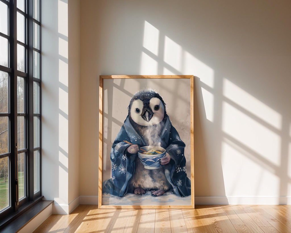 Penguin Ramen Art Print | Kimono Animal Wall Decor wall art print, modern home decor, unframed artwork by Nomad & Nest