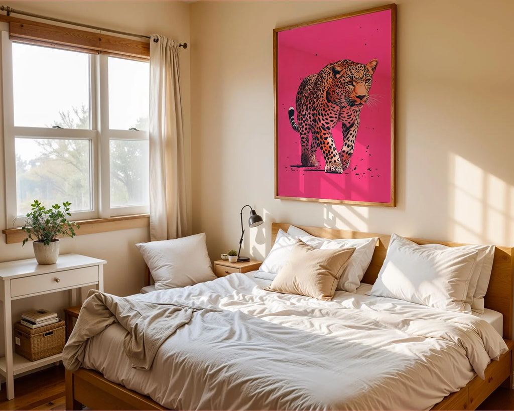 Leopard on Hot Pink Print | Bold Animal Wall Art wall art print, modern home decor, unframed artwork by Nomad & Nest