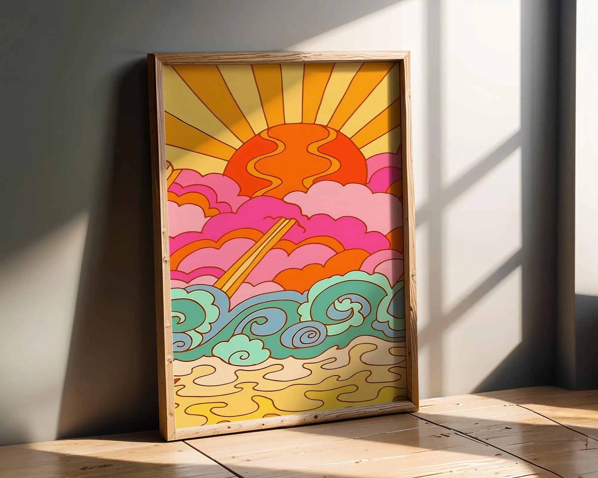 Modern Pop Art | Psychedelic Sunset Ocean Print | 70s Retro wall art print, modern home decor, unframed artwork by Nomad & Nest