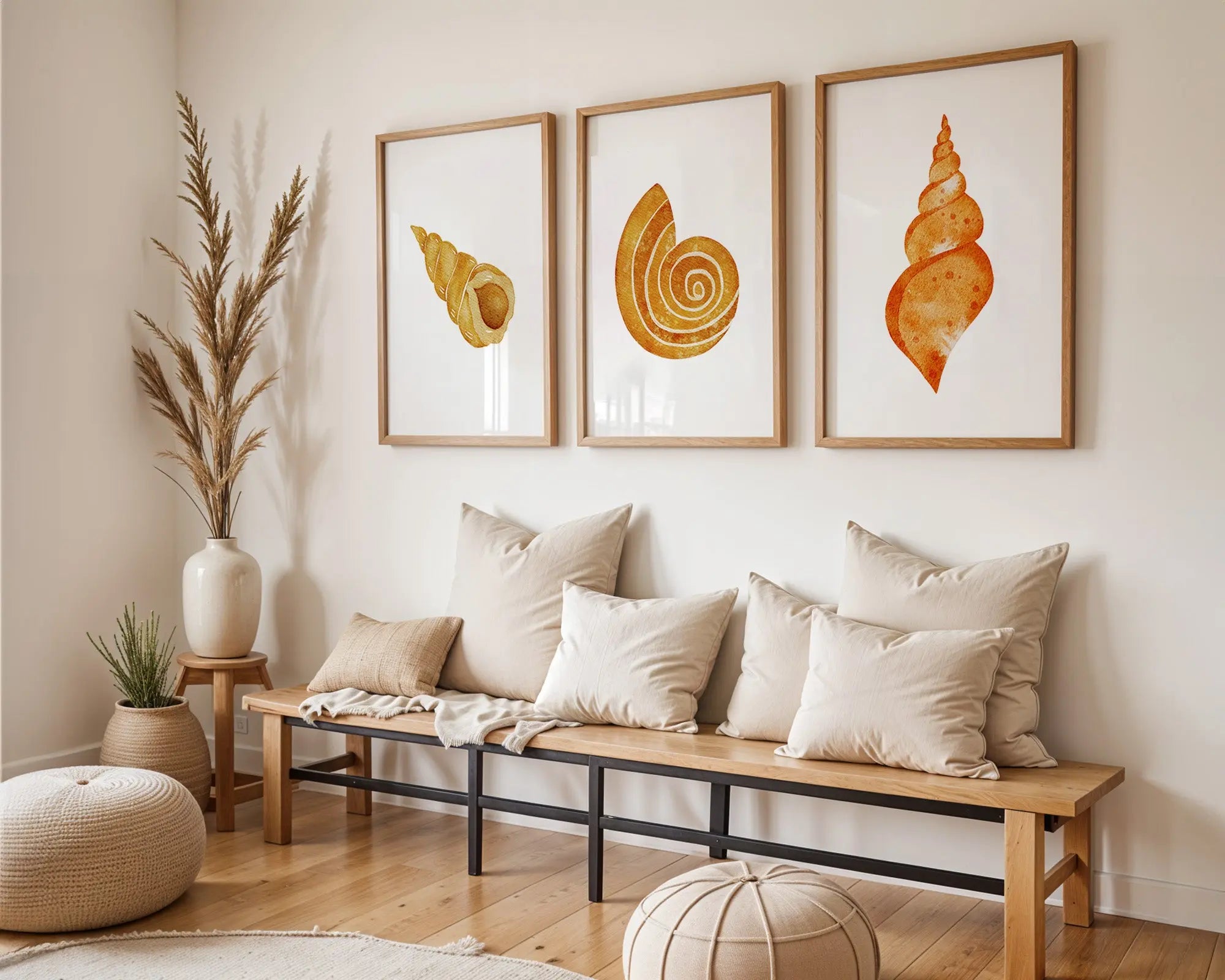 Colourful Prints | Seashell Wall Art Prints | Orange & Gold Watercolour (Set of 3) wall art print, modern home decor, unframed artwork by Nomad & Nest