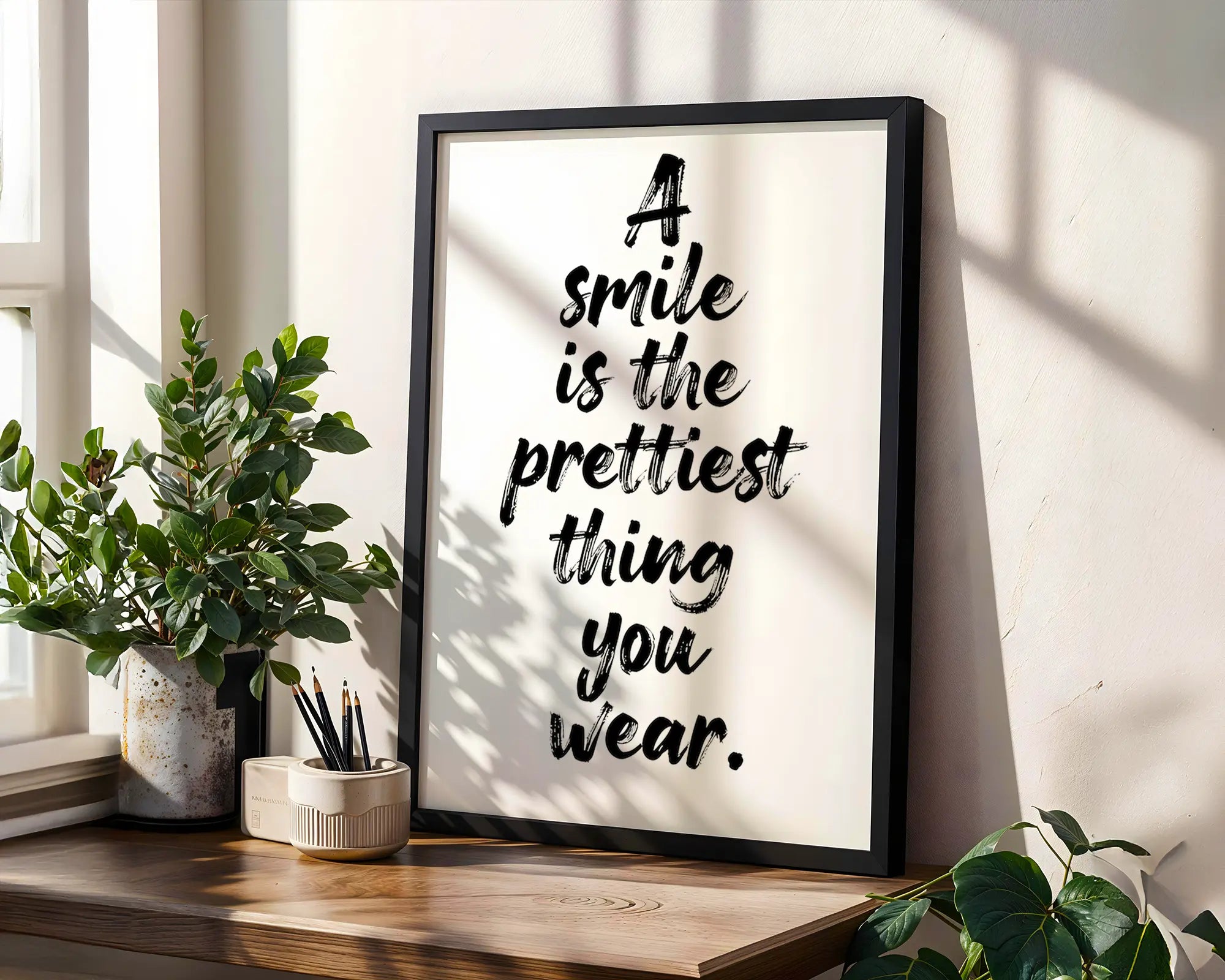 Positive Emotion | A Smile Is The Prettiest Thing Quote | Elegant Typography Wall Art wall art print, modern home decor, unframed artwork by Nomad & Nest