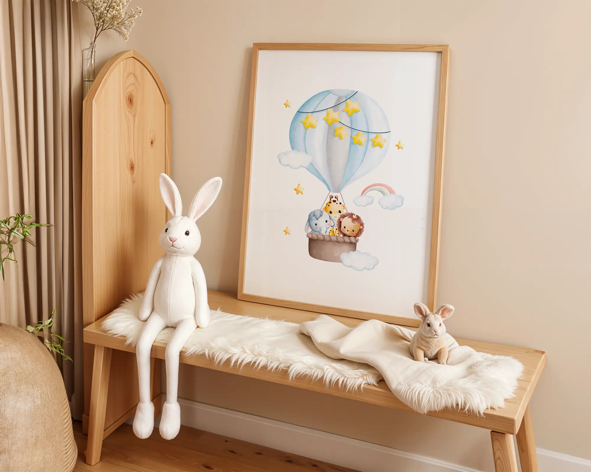 Playroom Ideas | Safari Balloon Nursery Art | Elephant Lion Giraffe Print wall art print, modern home decor, unframed artwork by Nomad & Nest