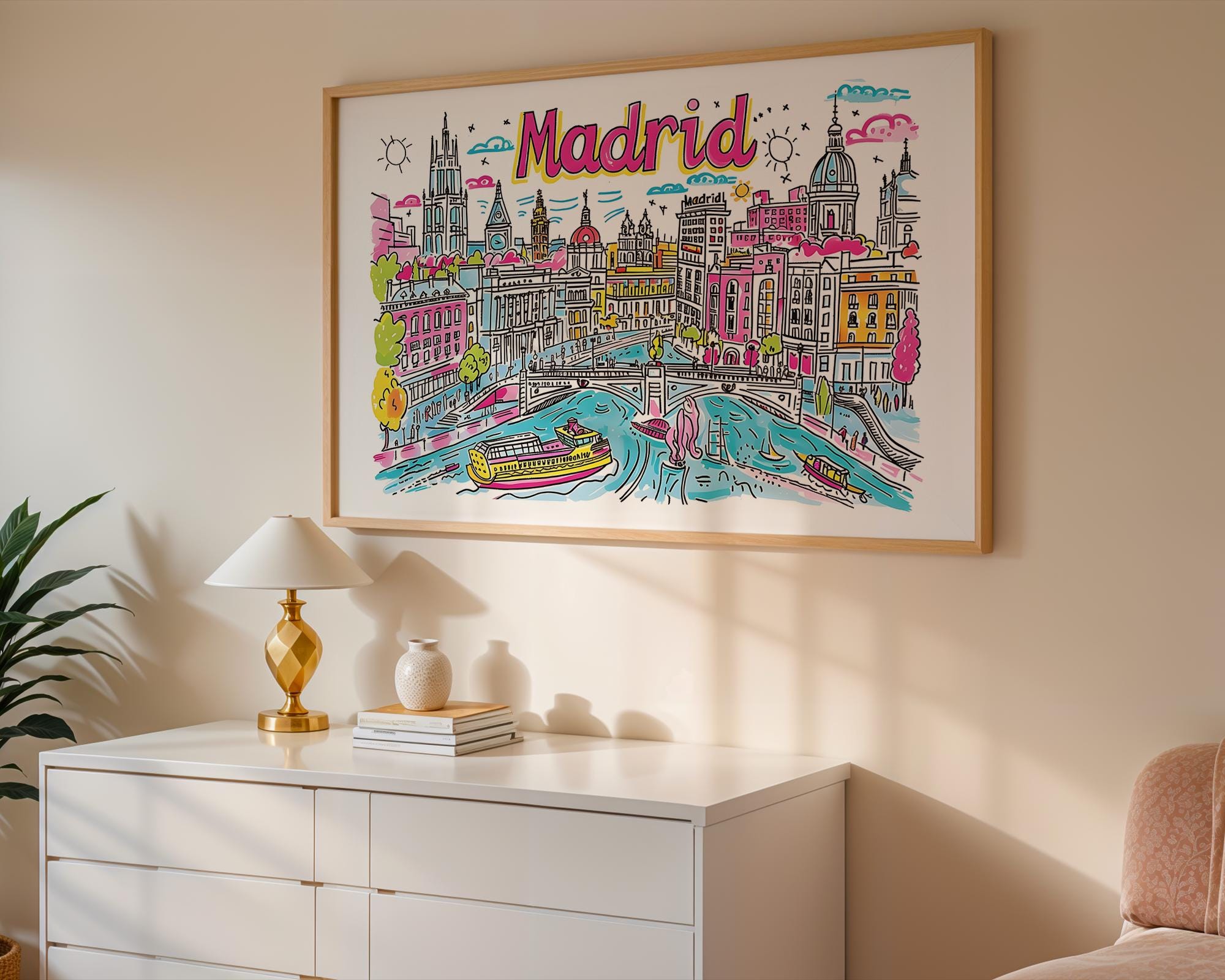 Madrid Cityscape Poster | Colorful Spanish Art Print wall art print, modern home decor, unframed artwork by Nomad & Nest