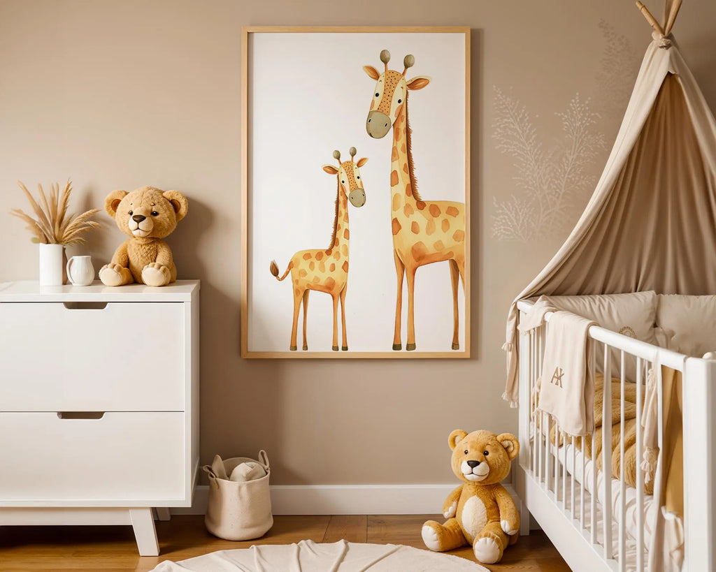 Playroom Ideas | Giraffe Nursery Wall Art | Safari Animal Mother Baby Print wall art print, modern home decor, unframed artwork by Nomad & Nest
