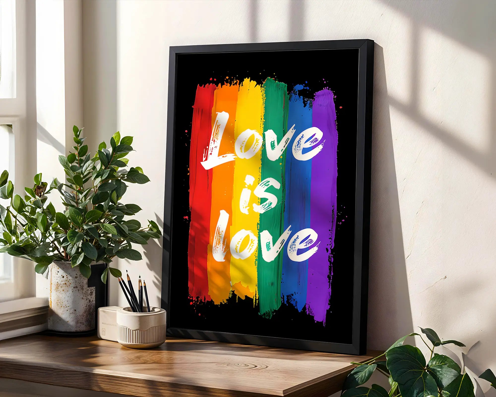 Positive Emotion | Love Is Love Rainbow Wall Art | Pride Typography Poster | LGBTQ+ Statement Print wall art print, modern home decor, unframed artwork by Nomad & Nest