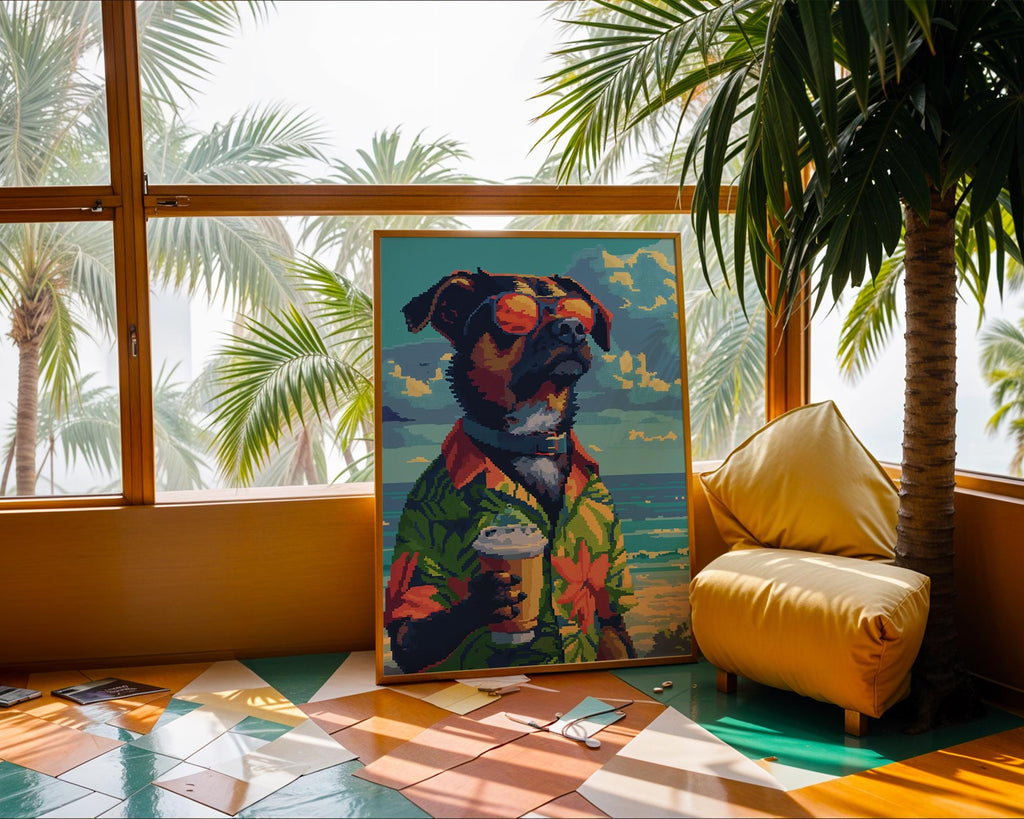 Tropical Dog Print | Retro Beach Wall Art, Summer Holiday Poster wall art print, modern home decor, unframed artwork by Nomad & Nest