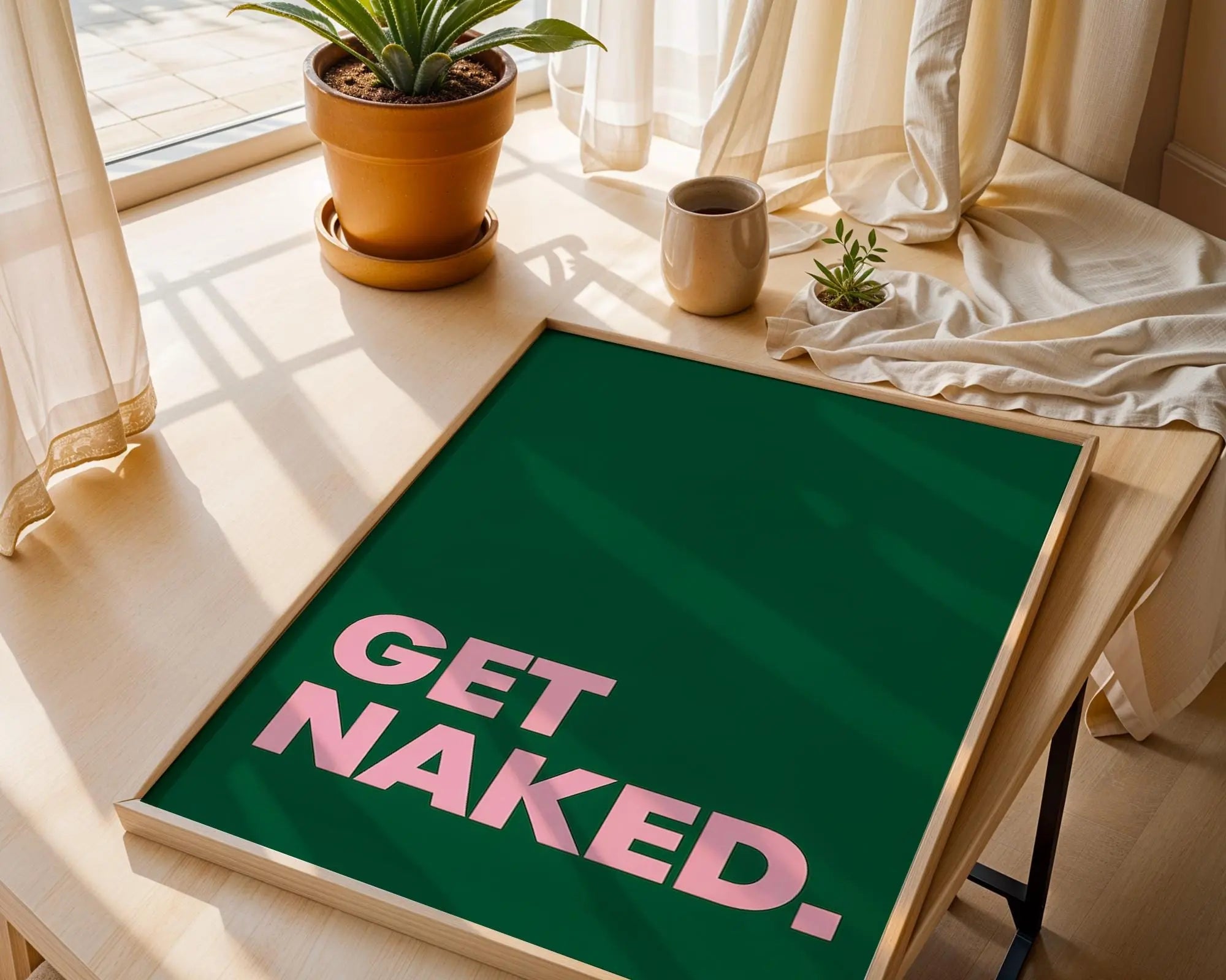 Positive Emotion | Get Naked Wall Art | Bold Modern Typography | Playful Bathroom Decor | Minimal Statement Poster wall art print, modern home decor, unframed artwork by Nomad & Nest