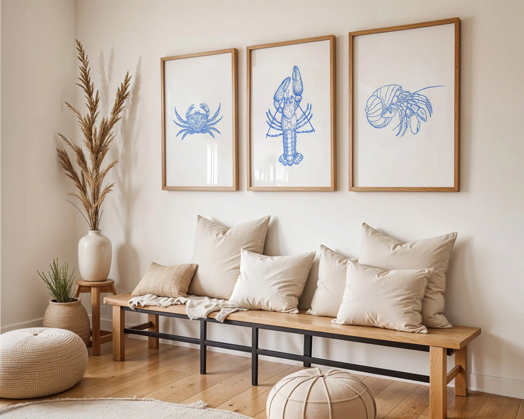 Colourful Prints | Blue Nautical Line Art Print Set | Coastal Marine Wall Decor (Set of 3) wall art print, modern home decor, unframed artwork by Nomad & Nest