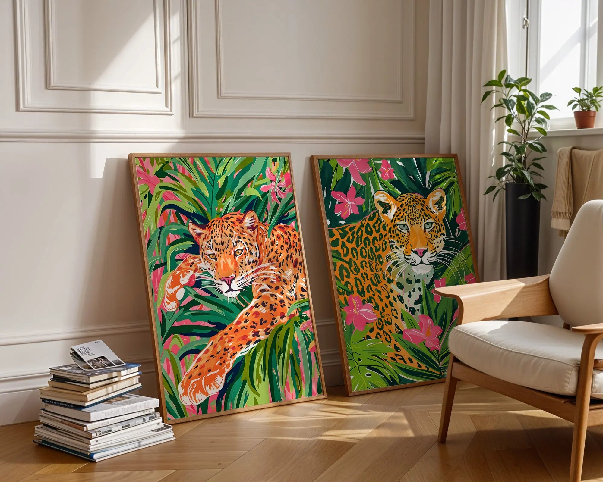 Colourful Prints | Leopard Print Set | Bright Jungle Safari Art (Set of 2) wall art print, modern home decor, unframed artwork by Nomad & Nest